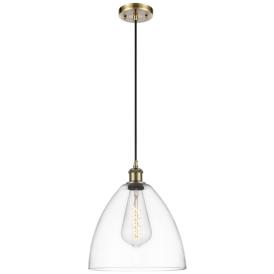 Ballston Bristol Glass 12" LED Mini Pendant - Antique Brass - Clear Sh Ballston Bristol Glass 12" LED Mini Pendant - Antique Brass - Clear Sh