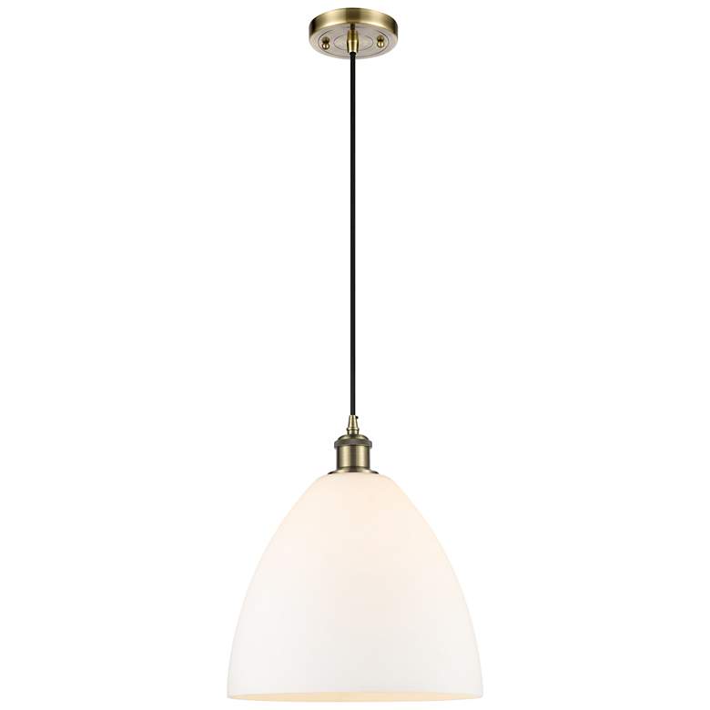 Image 1 Ballston Bristol Glass 12" LED Mini Pendant - Antique Brass - Matte Wh