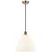 Ballston Bristol Glass 12" LED Mini Pendant - Antique Brass - Matte Wh