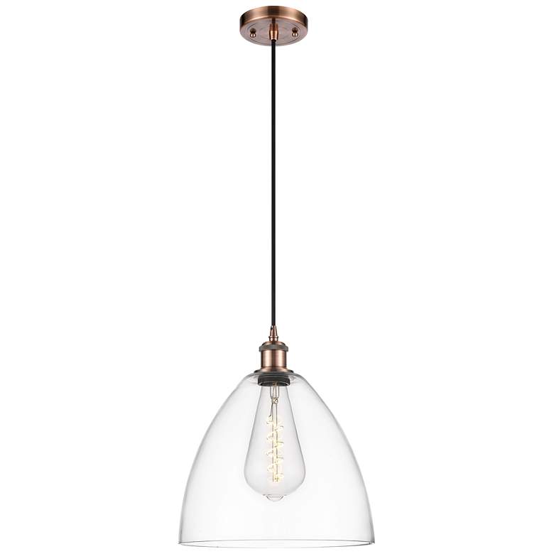 Image 1 Ballston Bristol Glass 12" LED Mini Pendant - Antique Copper - Clear S