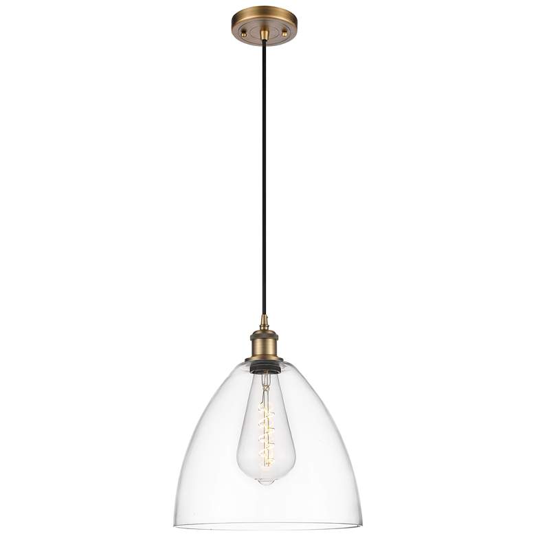 Image 1 Ballston Bristol Glass 12" LED Mini Pendant - Brushed Brass - Clear Sh