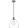 Ballston Bristol Glass 12" LED Mini Pendant - Brushed Brass - Clear Sh
