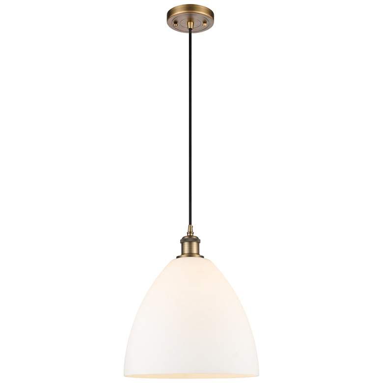 Image 1 Ballston Bristol Glass 12" LED Mini Pendant - Brushed Brass - Matte Wh