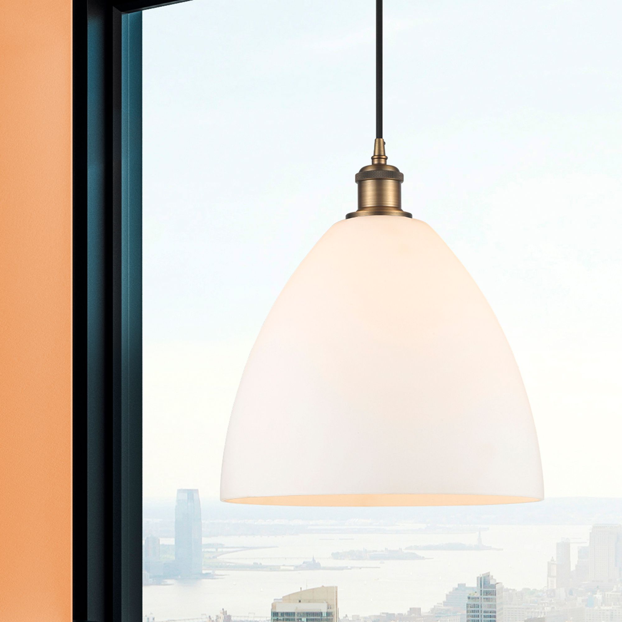 Image 2 Ballston Bristol Glass 12" LED Mini Pendant - Brushed Brass - Matte Wh more views