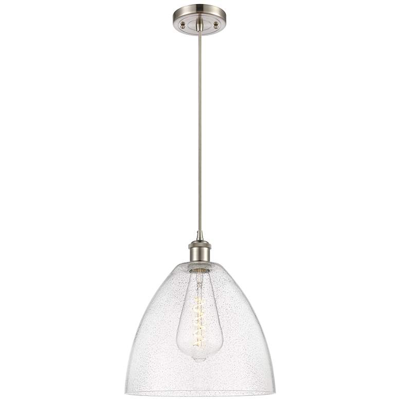 Image 1 Ballston Bristol Glass 12" LED Mini Pendant - Brushed Satin Nickel - S
