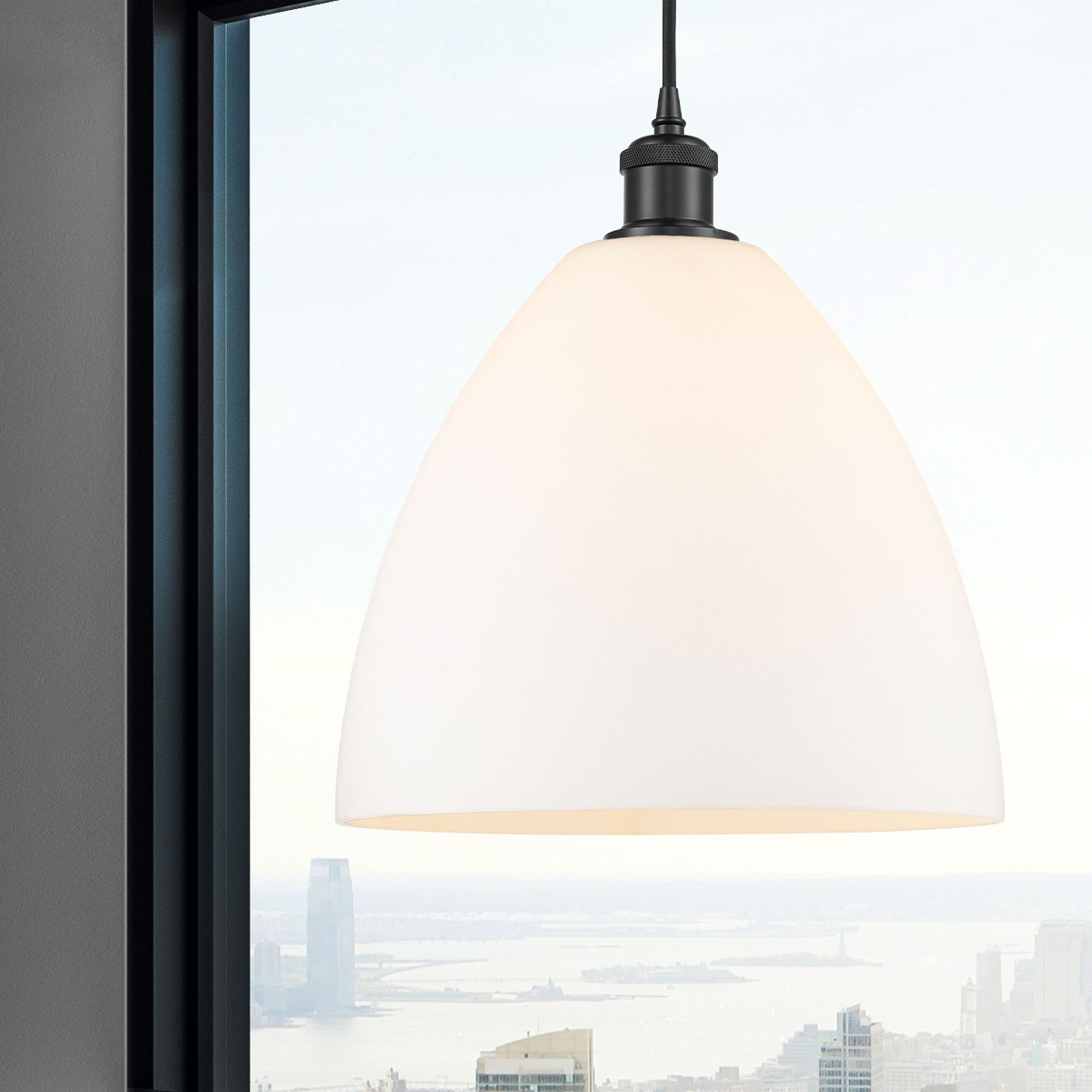 Image 2 Ballston Bristol Glass 12" LED Mini Pendant - Matte Black - Matte Whit more views