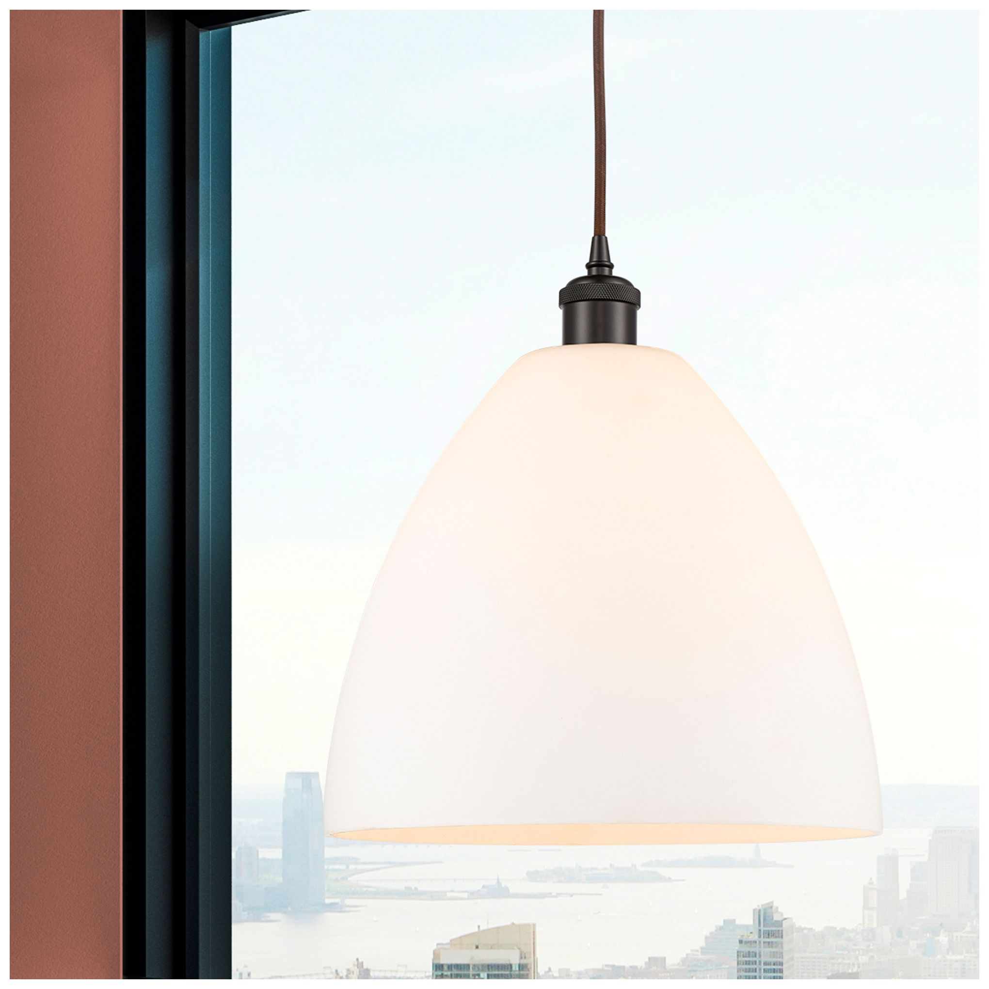 Image 2 Ballston Bristol Glass 12" LED Mini Pendant - Oil Rubbed Bronze - Whit more views