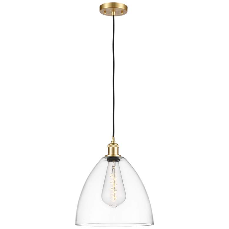 Image 1 Ballston Bristol Glass 12" LED Mini Pendant - Satin Gold - Clear Shade