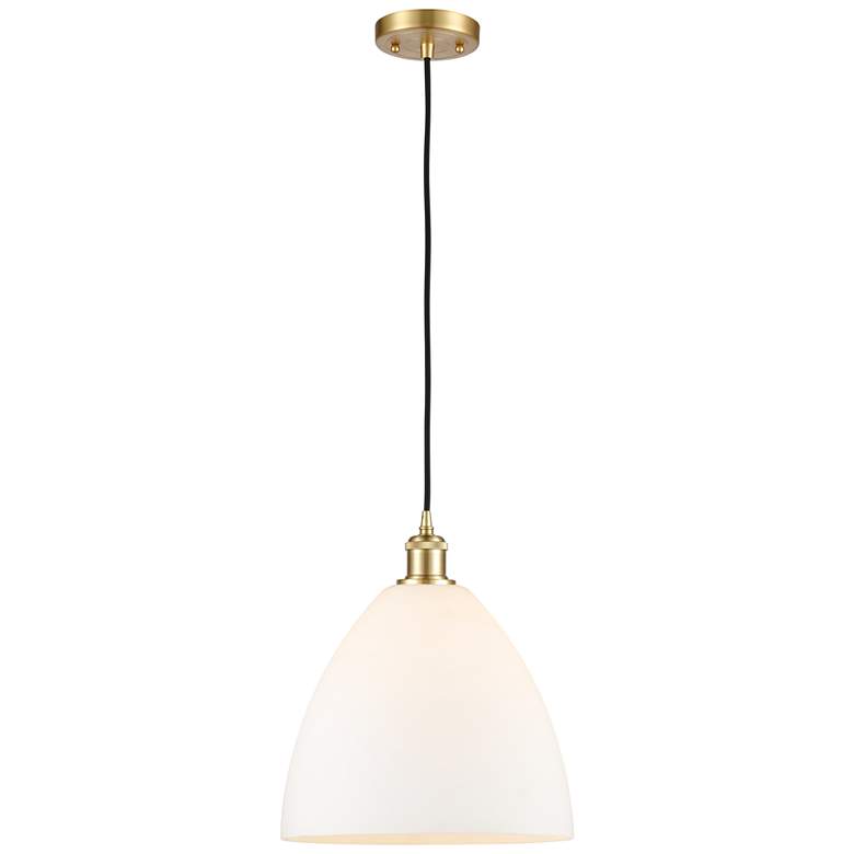 Image 1 Ballston Bristol Glass 12" LED Mini Pendant - Satin Gold - Matte White