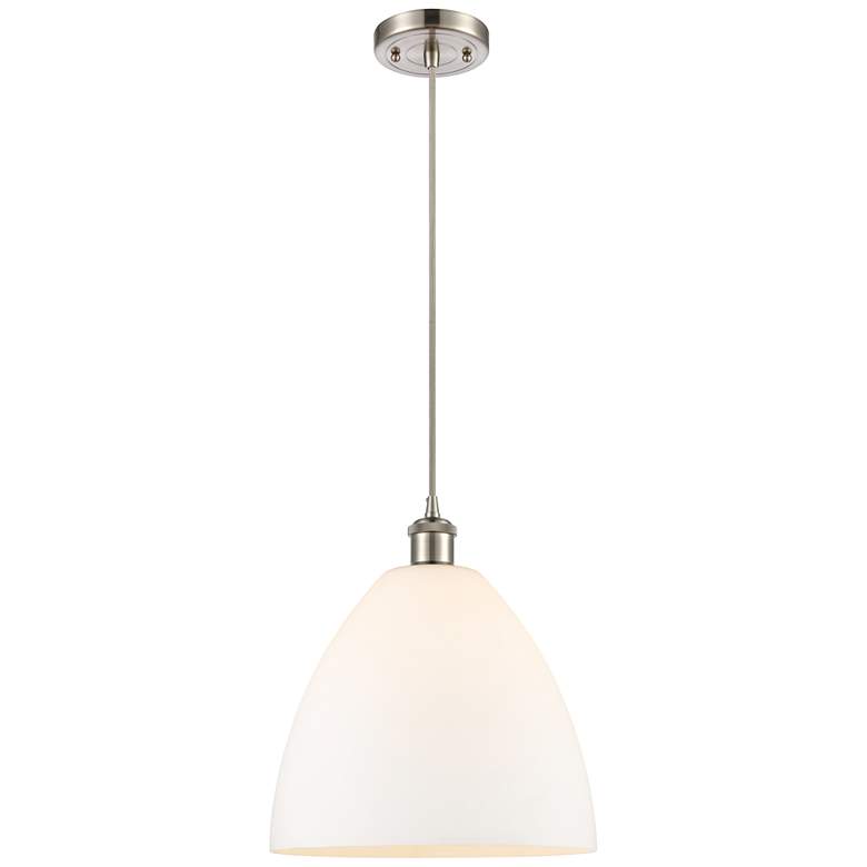 Image 1 Ballston Bristol Glass 12" LED Mini Pendant - Satin Nickel - Matte Whi