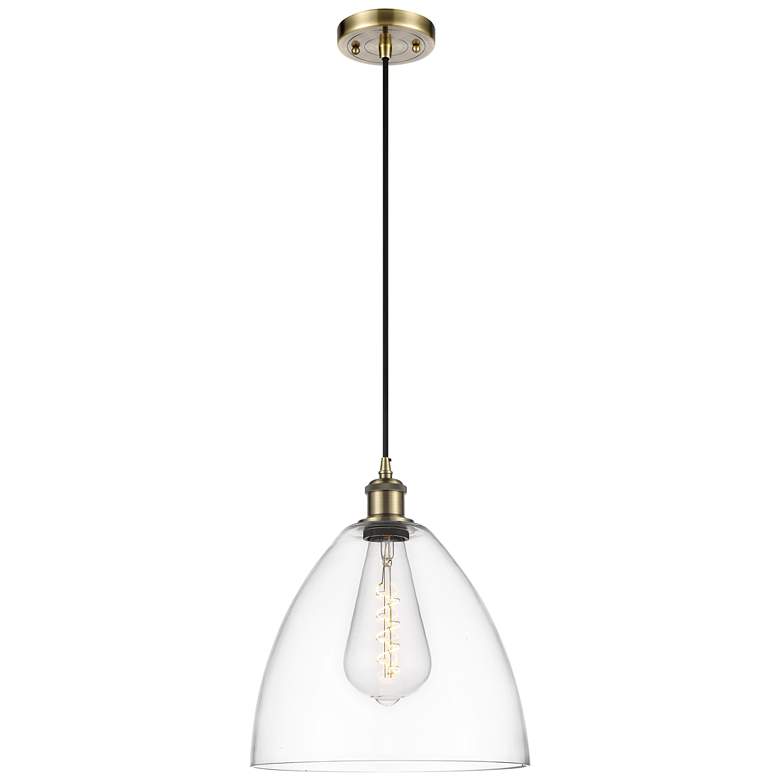 Image 1 Ballston Bristol Glass 12" Mini Pendant - Antique Brass - Clear Shade