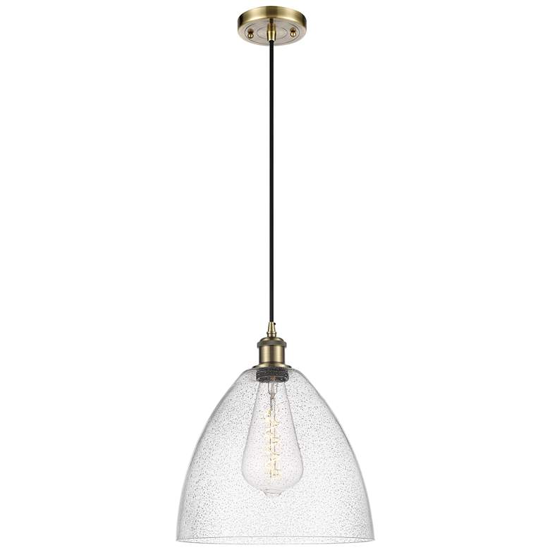 Image 1 Ballston Bristol Glass 12" Mini Pendant - Antique Brass - Seedy Shade
