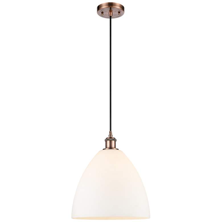 Image 1 Ballston Bristol Glass 12" Mini Pendant - Antique Copper - Matte White