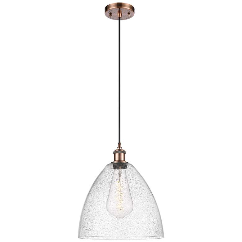 Image 1 Ballston Bristol Glass 12" Mini Pendant - Antique Copper - Seedy Shade
