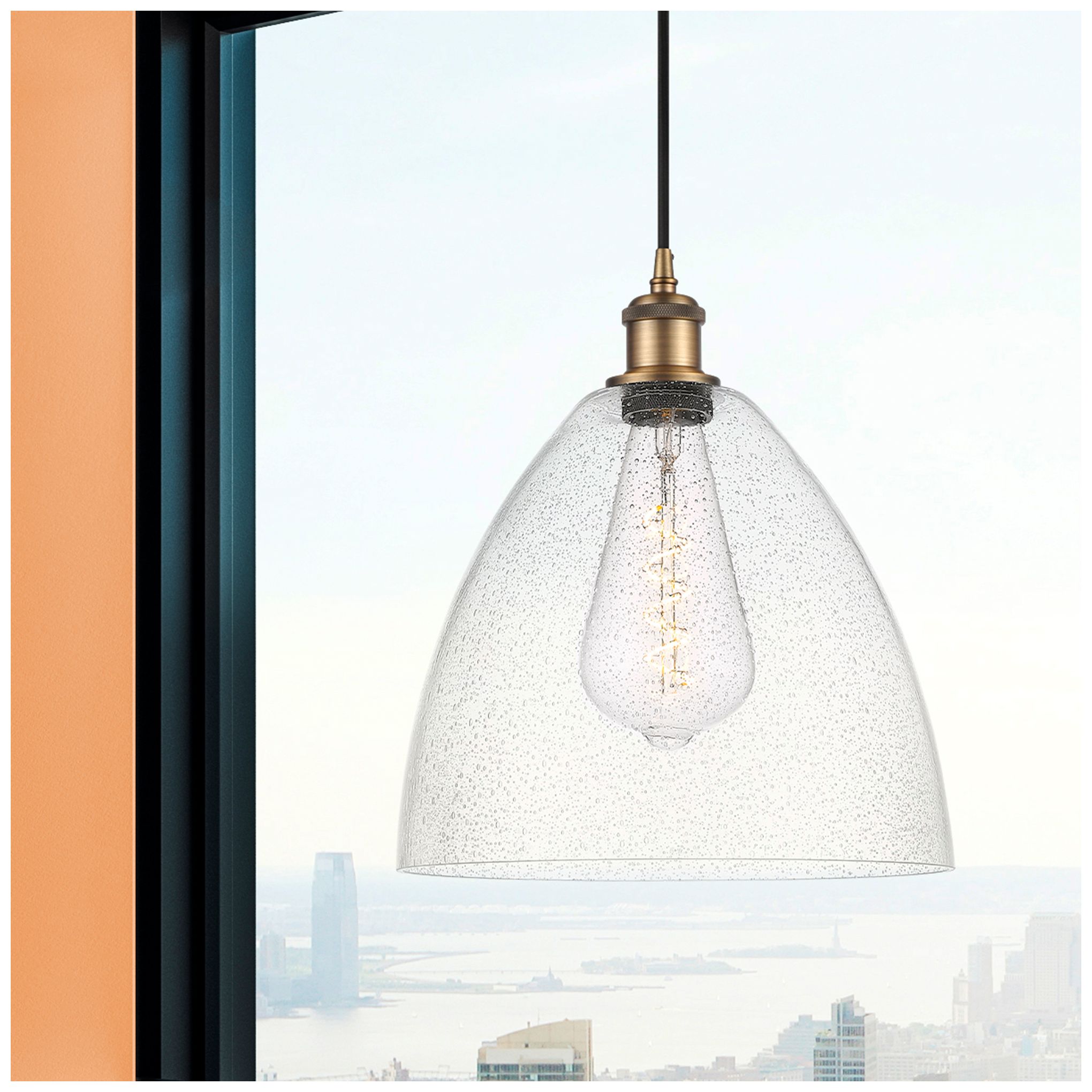 Image 2 Ballston Bristol Glass 12" Mini Pendant - Brushed Brass - Seedy Shade more views