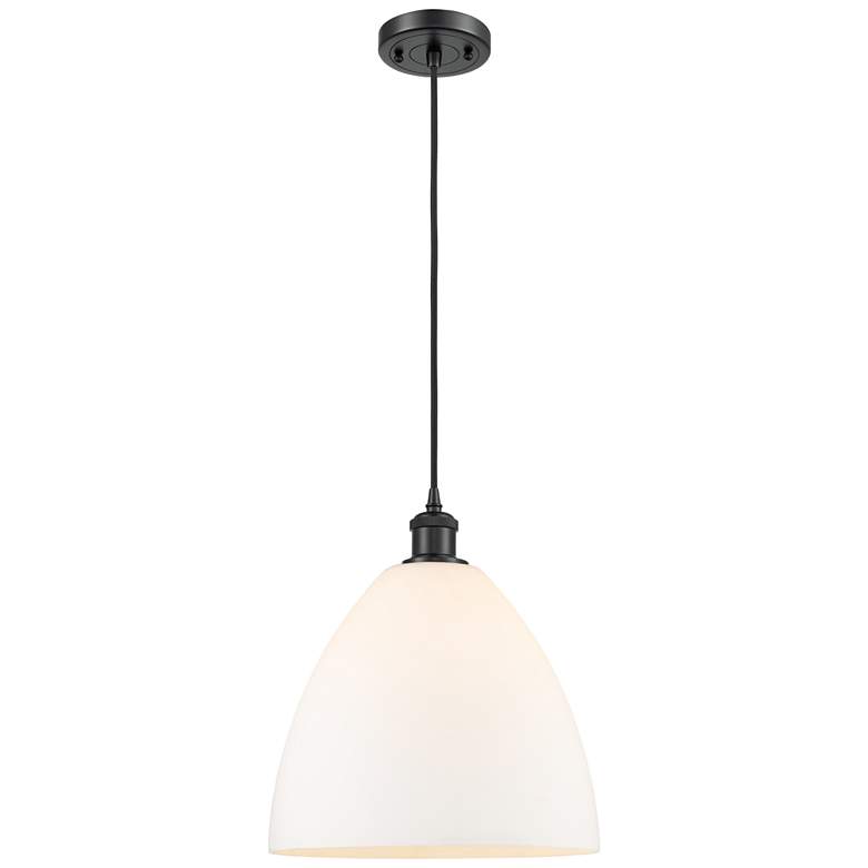 Image 1 Ballston Bristol Glass 12 inch Mini Pendant - Matte Black - Matte White Sh