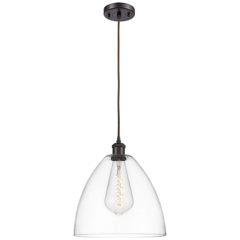 Image 1 Ballston Bristol Glass 12" Mini Pendant - Oil Rubbed Bronze - Clear Sh