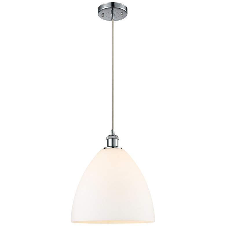 Image 1 Ballston Bristol Glass 12" Mini Pendant - Polished Chrome - Matte Whit