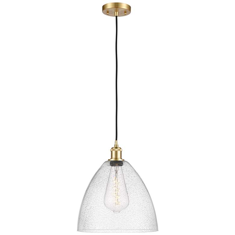 Image 1 Ballston Bristol Glass 12" Mini Pendant - Satin Gold - Seedy Shade