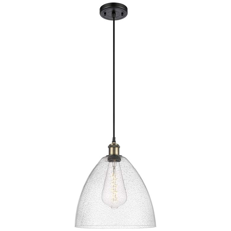 Image 1 Ballston Bristol Glass 12"W Black Brass Corded Mini Pendant w/ Seedy S