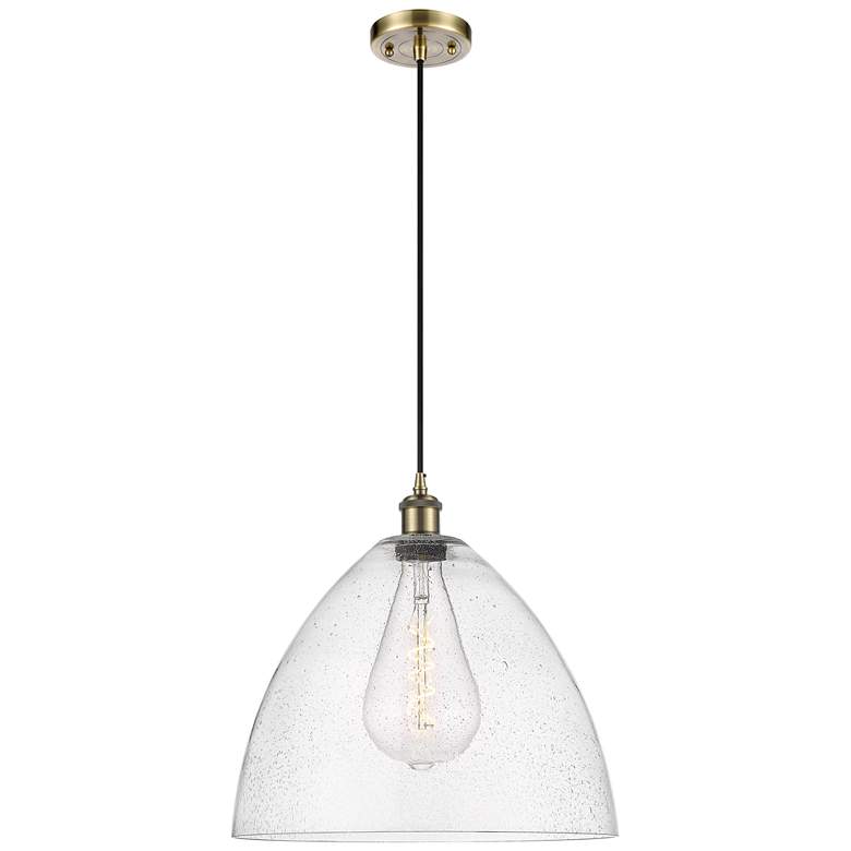 Image 1 Ballston Bristol Glass 16" Antique Brass LED Pendant With Seedy Shade