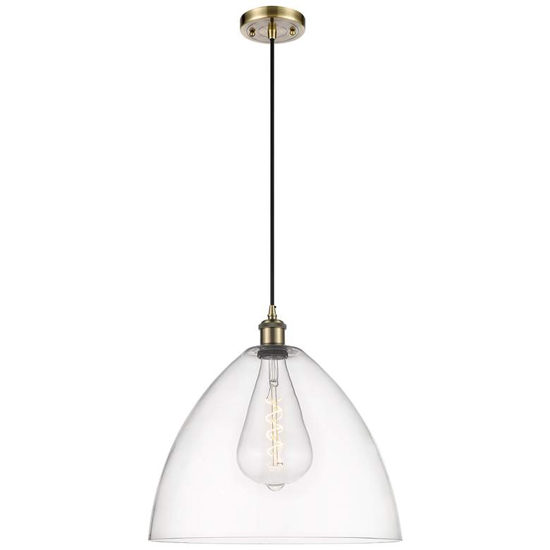 Image 1 Ballston Bristol Glass 16" Antique Brass Pendant With Clear Shade