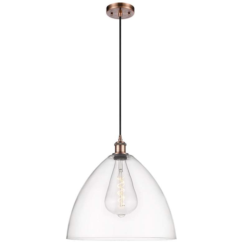 Image 1 Ballston Bristol Glass 16 inch Antique Copper LED Pendant With Clear Shade