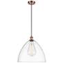 Ballston Bristol Glass 16" Antique Copper LED Pendant With Clear Shade