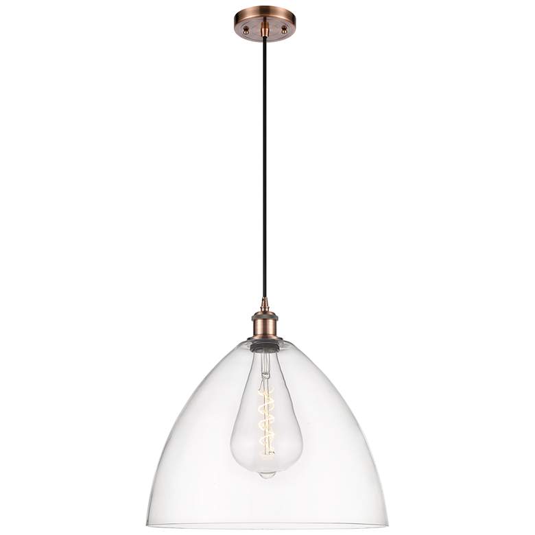 Image 1 Ballston Bristol Glass 16" Antique Copper LED Pendant With Clear Shade