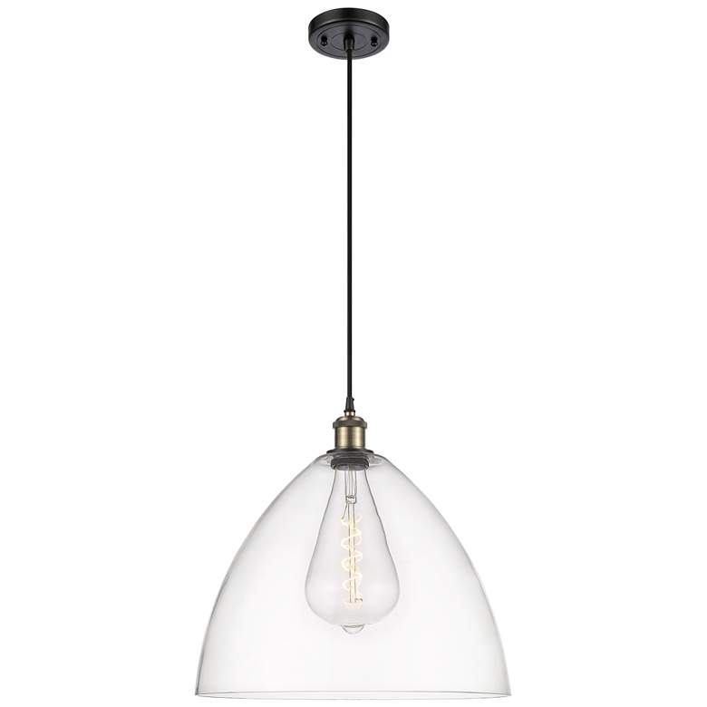 Image 1 Ballston Bristol Glass 16" Black Antique Brass LED Pendant With Clear