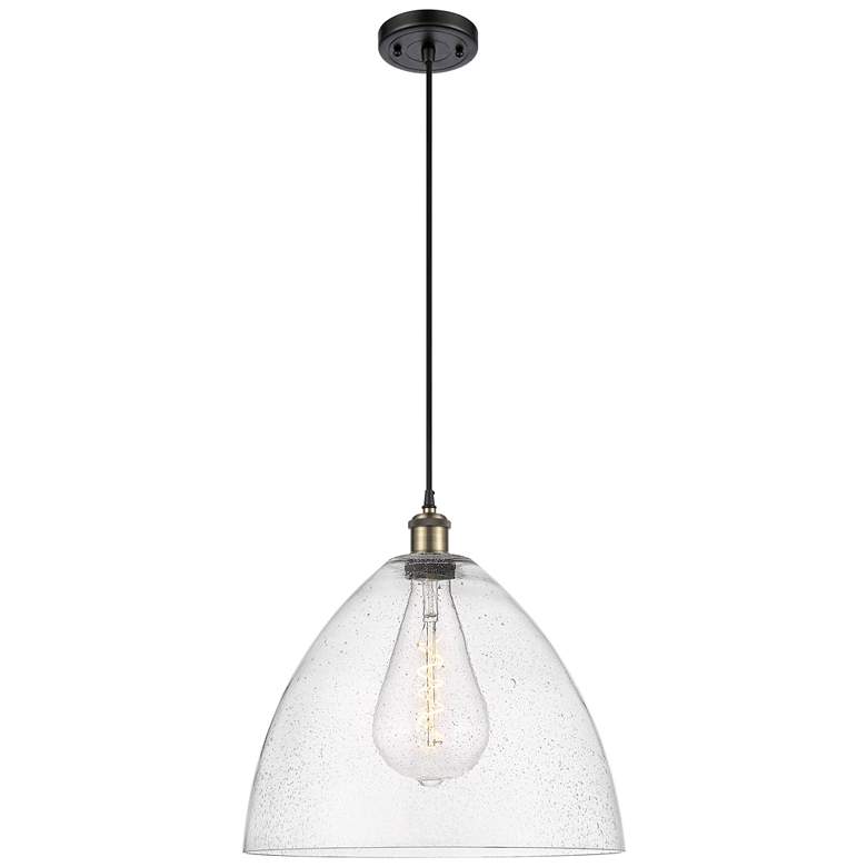Image 1 Ballston Bristol Glass 16" Black Antique Brass LED Pendant With Seedy