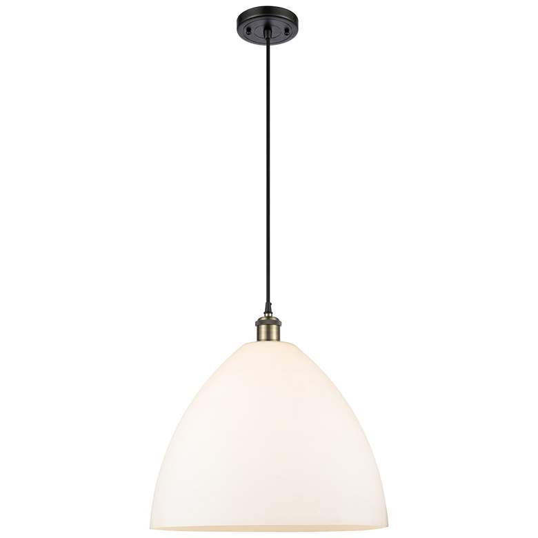 Image 1 Ballston Bristol Glass 16" Black Antique Brass LED Pendant With White