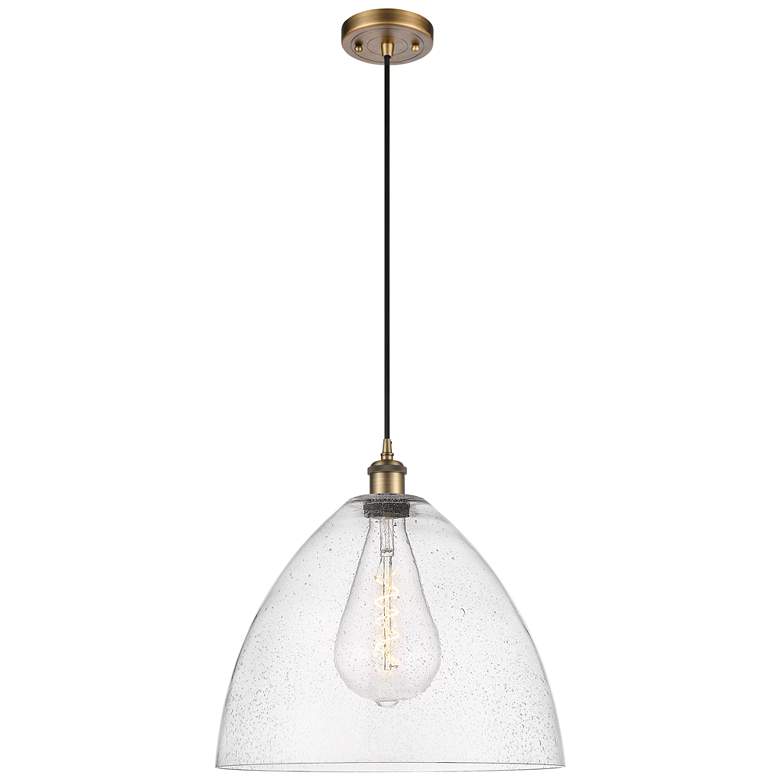Image 1 Ballston Bristol Glass 16" Brushed Brass LED Pendant With Seedy Shade