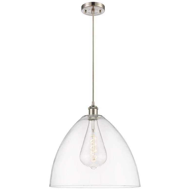 Image 1 Ballston Bristol Glass 16 inch Brushed Satin Nickel Pendant With Clear Sha