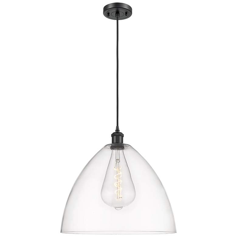Image 1 Ballston Bristol Glass 16" Matte Black LED Pendant With Clear Shade