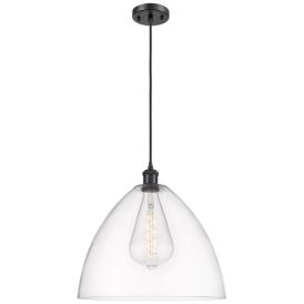 Ballston Bristol Glass 16" Matte Black LED Pendant With Clear Shade Ballston Bristol Glass 16" Matte Black LED Pendant With Clear Shade