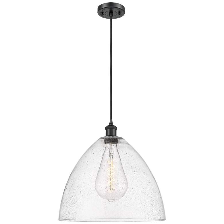 Image 1 Ballston Bristol Glass 16" Matte Black LED Pendant With Seedy Shade