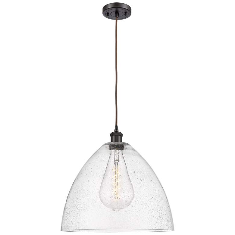 Image 1 Ballston Bristol Glass 16" Oil Rubbed Bronze Pendant With Seedy Shade