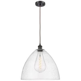 Ballston Bristol Glass 16" Oil Rubbed Bronze Pendant With Seedy Shade Ballston Bristol Glass 16" Oil Rubbed Bronze Pendant With Seedy Shade