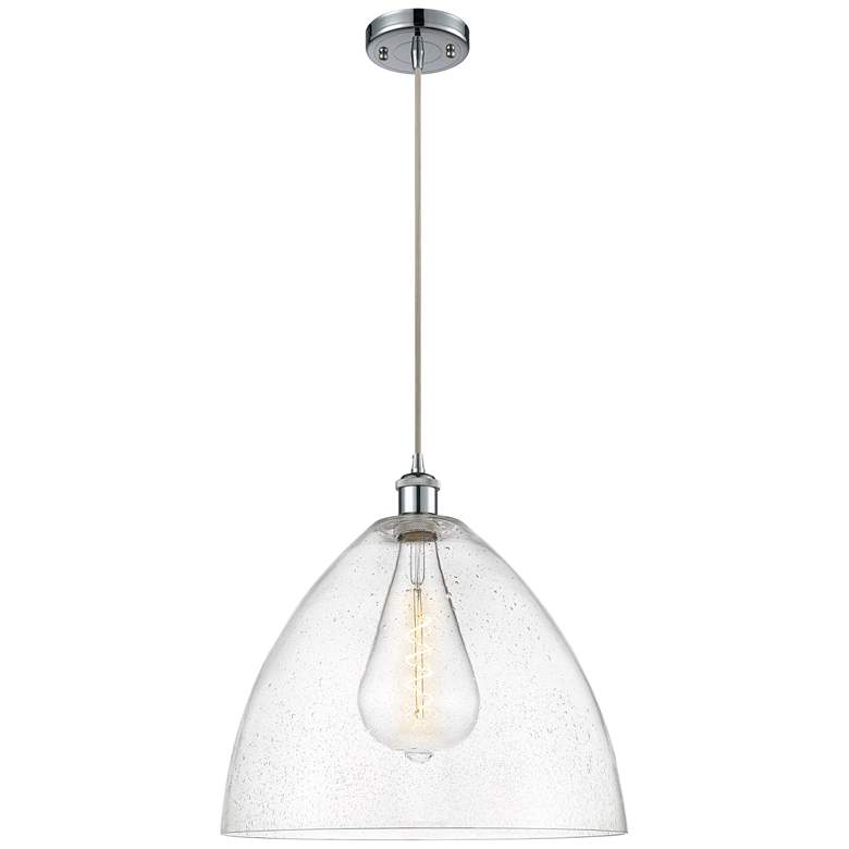 Image 1 Ballston Bristol Glass 16" Polished Chrome LED Pendant With Seedy Shad