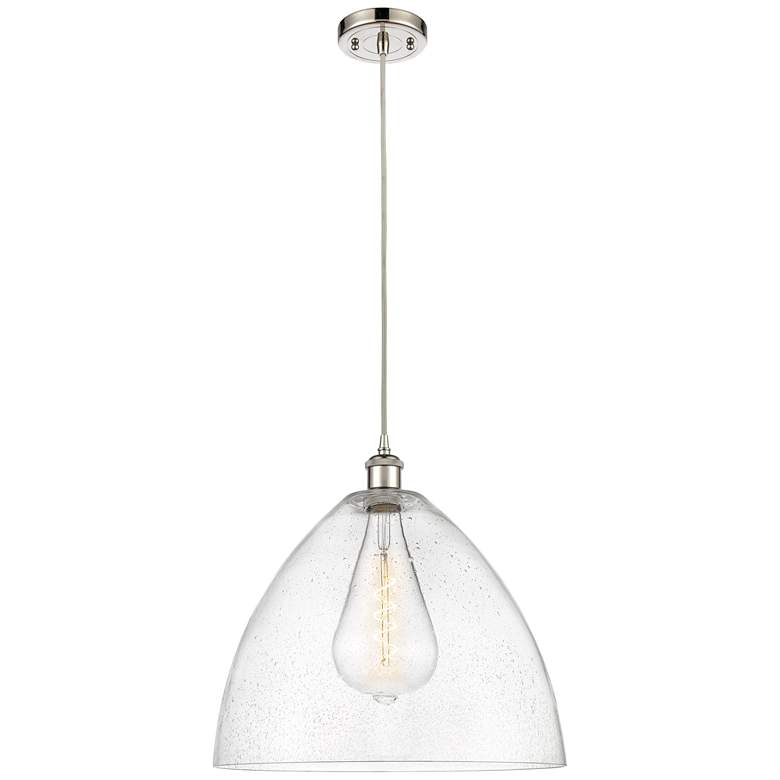 Image 1 Ballston Bristol Glass 16" Polished Nickel LED Pendant With Seedy Shad