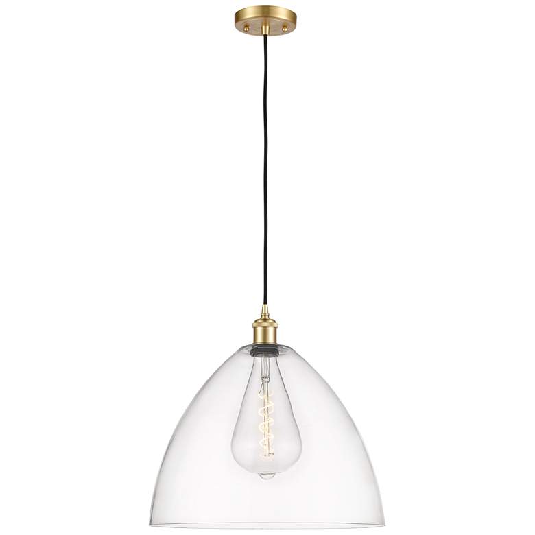 Image 1 Ballston Bristol Glass 16 inch Satin Gold LED Pendant With Clear Shade