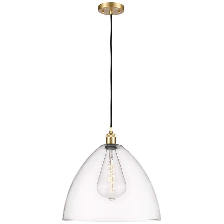 Image 1 Ballston Bristol Glass 16" Satin Gold Pendant With Clear Shade