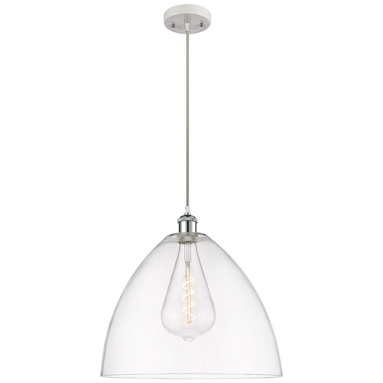 Image 1 Ballston Bristol Glass 16 inch White &#38; Chrome LED Pendant With Clear S