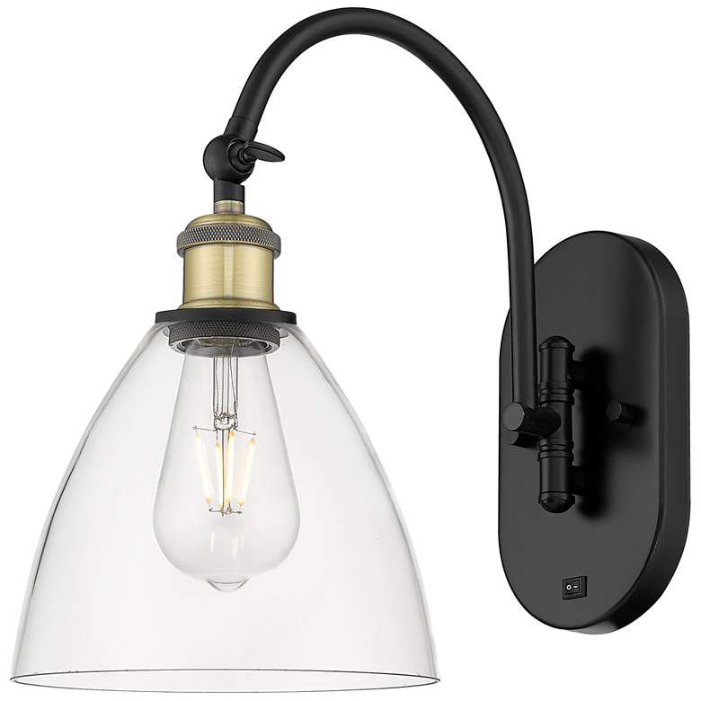 Image 1 Ballston Bristol Glass 8" Incandescent Sconce - Black Brass - Clear Sh