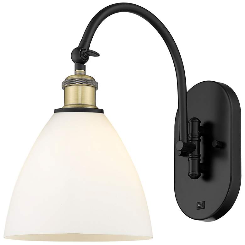 Image 1 Ballston Bristol Glass 8" Incandescent Sconce - Black Brass - White Sh