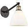Ballston Bristol Glass 8" Incandescent Sconce - Black Brass - White Sh