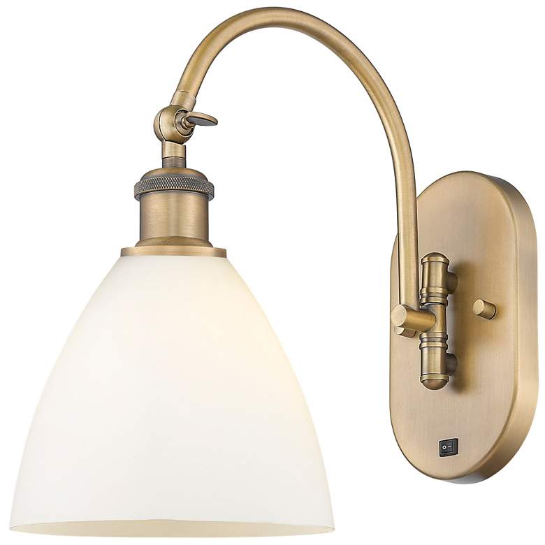 Image 1 Ballston Bristol Glass 8" Incandescent Sconce - Brass Finish - White S