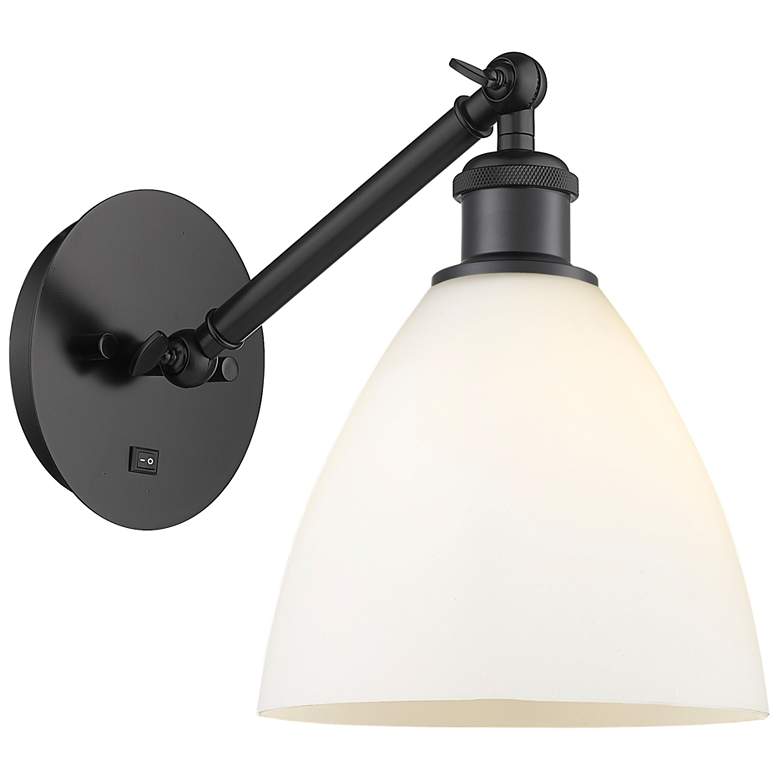 Image 1 Ballston Bristol Glass 8" Incandescent Sconce - Matte Black - White Sh