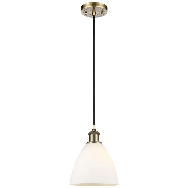 Image 1 Ballston Bristol Glass 8" LED Mini Pendant - Antique Brass - Matte Whi